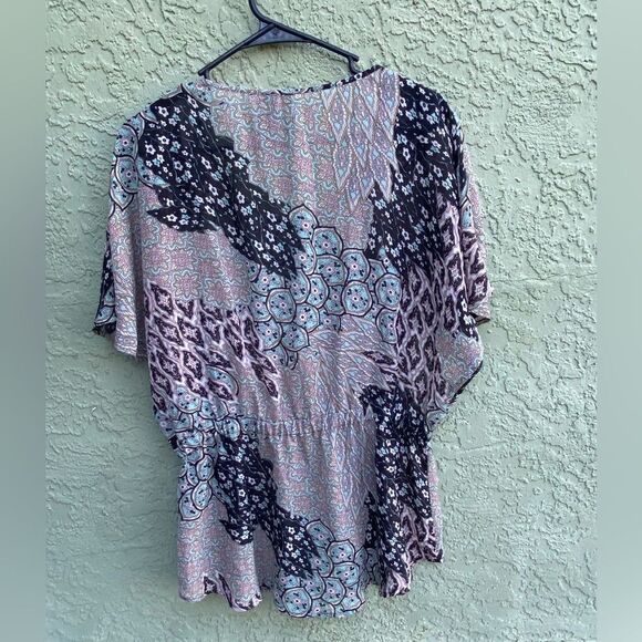 EUC BISOU BISOU Cinched Waist Round Neck Boho Tunic with Pocket Medium - Picture 2 of 7